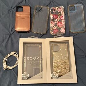 Lot of 6 iphone 12 mini phone cases and charging cord